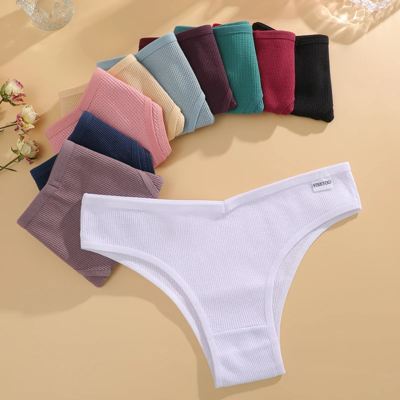 7PCS/Set Women's Waffle Cotton Panties Sexy V Waist Brazilian Panties Female Breathable Soft Underwear Solid Stretch Lingerie - Image 3