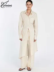 Oymimi Elegant Apricot Print Sets For Women 2 Pieces Fashion Long Sleeve Pockets Lace-Up Button Robe And Drawstring Pants Sets
