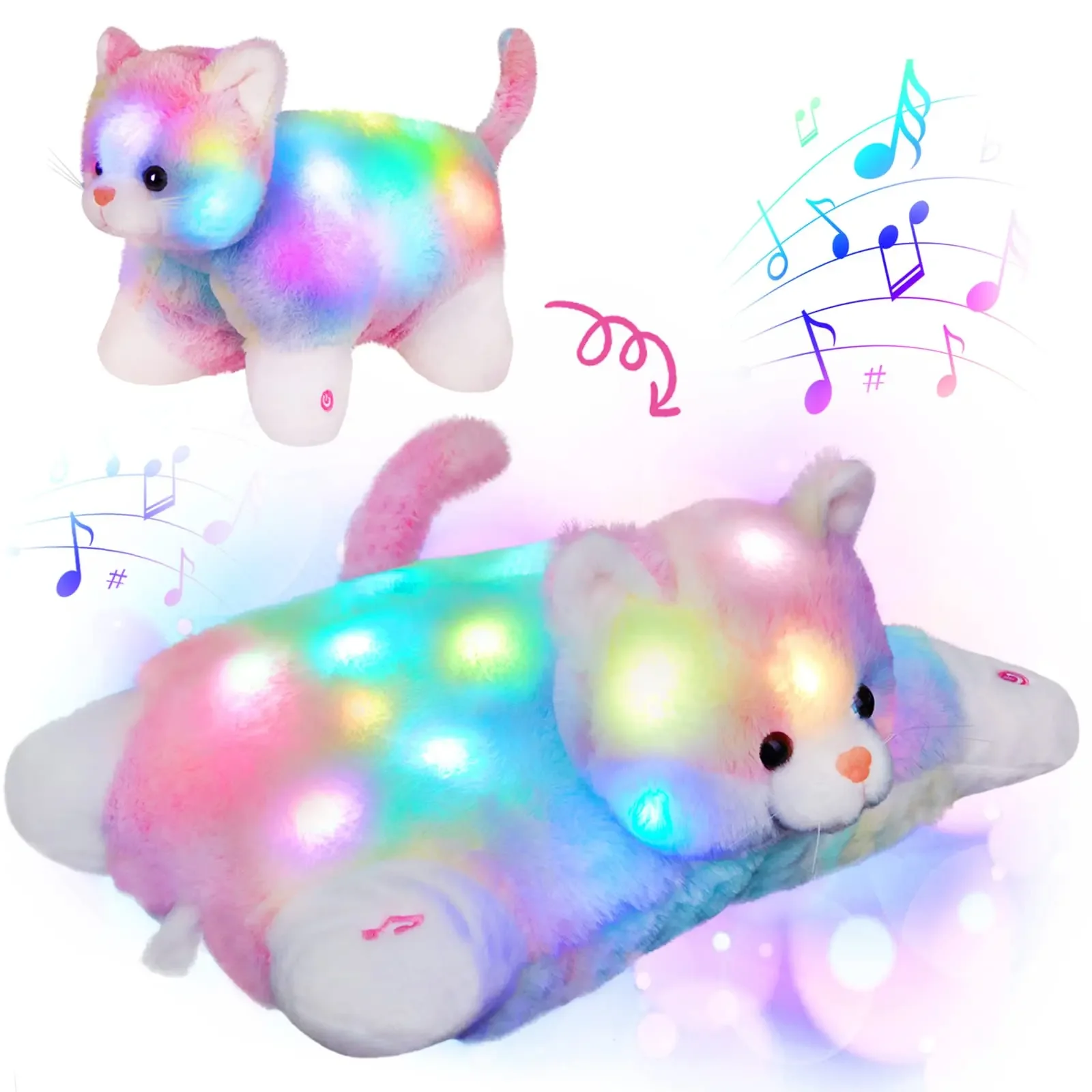 30cm Cute Kitty Cotton Glowing Plush Toys with LED Light Throw Pillows Soft Lullabies Stuffed Animals Gift for Girls Kids