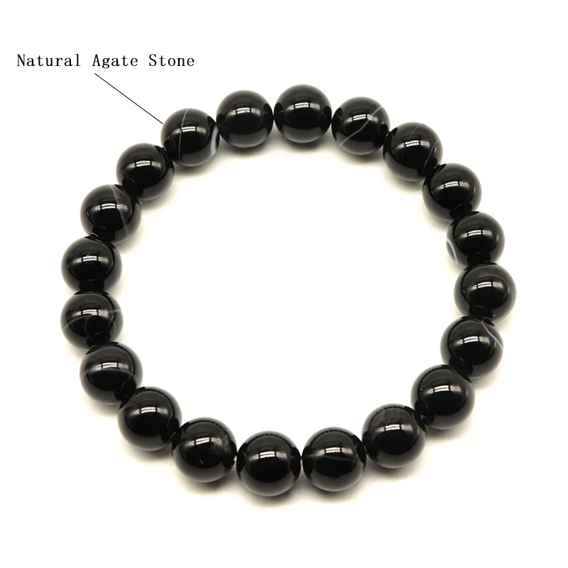 Minimalist Real Natural Black Agates Beads Bracelets For Men 4/6/8/10/12mm Smooth Stone Braslet Homme Leisure Accessories  Joias