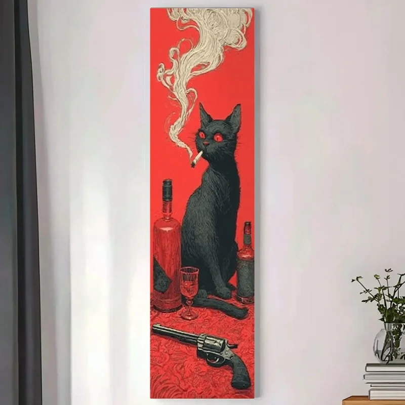 Tapestry Clearance Large Wall Tapestry 1Pc black cat smoking drinking playing with guns tapestry, wall hanging meditation yoga