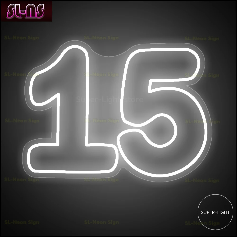 Big 40cm Width Light Up Number 15 Neon Sign 15th Birthday Light Signs Birthday Neon Sign Custom Number 0-9 LED Neon Light Party