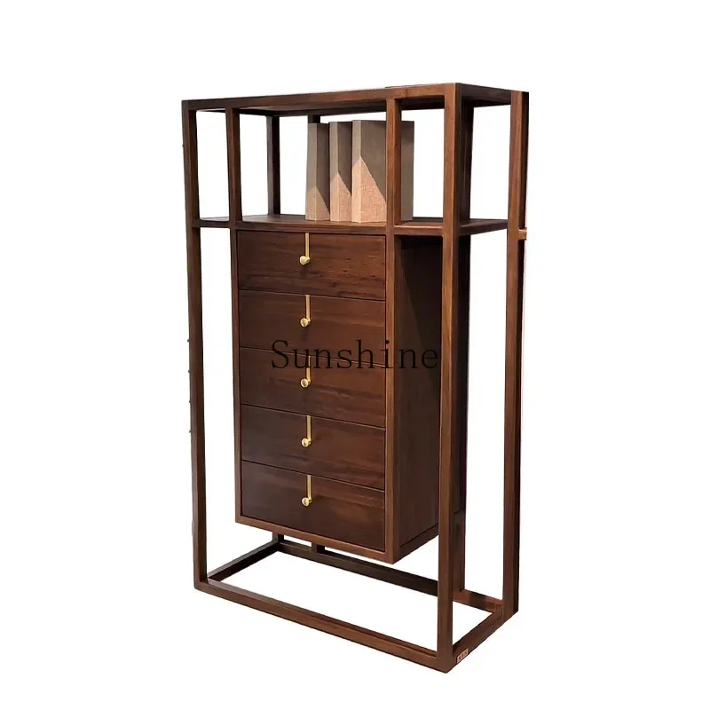 خزانة ذات أدراج من خشب الأبنوس، أرفف بسيطة، خزانة تخزين لغرفة المعيشة، خشب متين FT #2