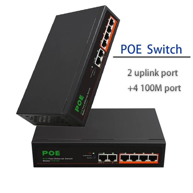 RJ45 switch 2 uplink ports+4 100M ports Full Auto Game Loading Adapters Hub POE Switch Ethernet Network Switch Internet Splitter