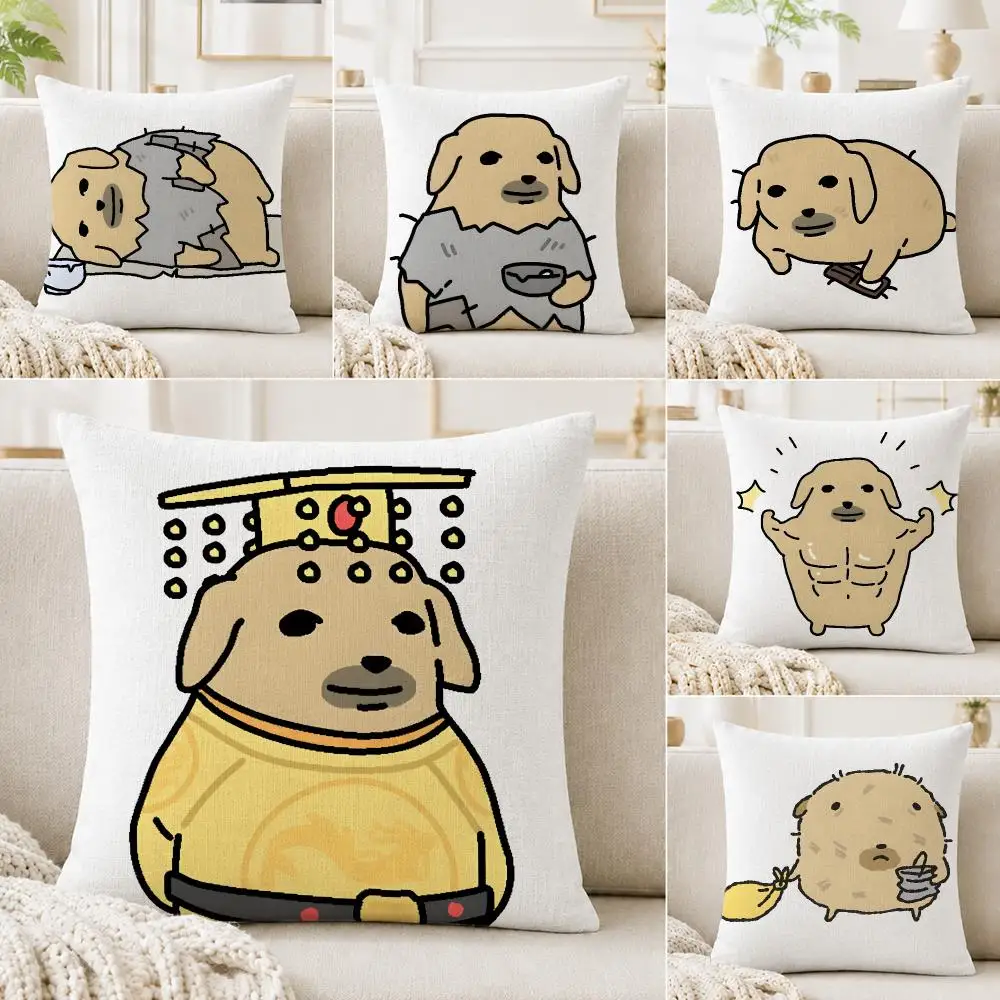 Illustration Stray Ragged Dog Cushion Cover Linen Cushion Cover, Double-Sided Printed Pillow Cover for Sofa Home Decor