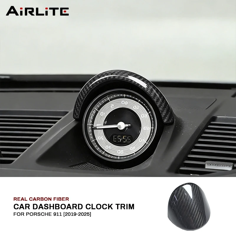

For Porsche 911 992 2019-2025 Real Carbon Fiber Car Central Control Dashboard Clock Trim Cover Decoration Sticker Accessories