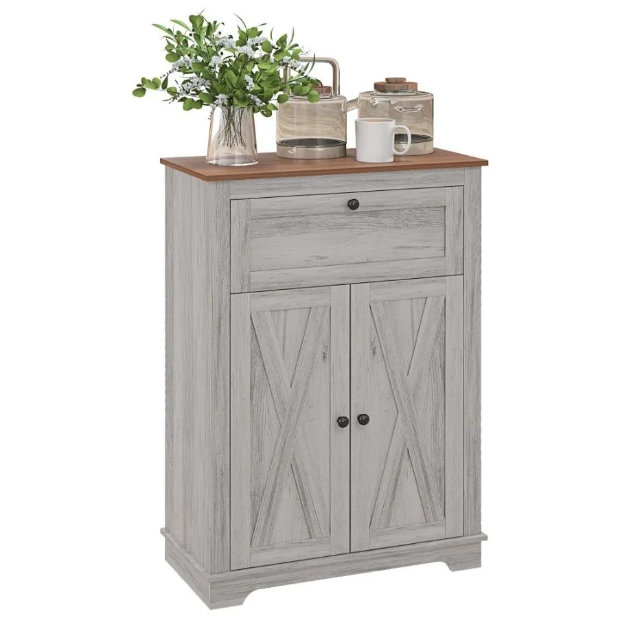 

HOMCOM Farmhouse Barn Door Accent Cabinet Kitchen Sideboard Storage Cabinet with Double Doors Drawer and Adjustable Shelf for B