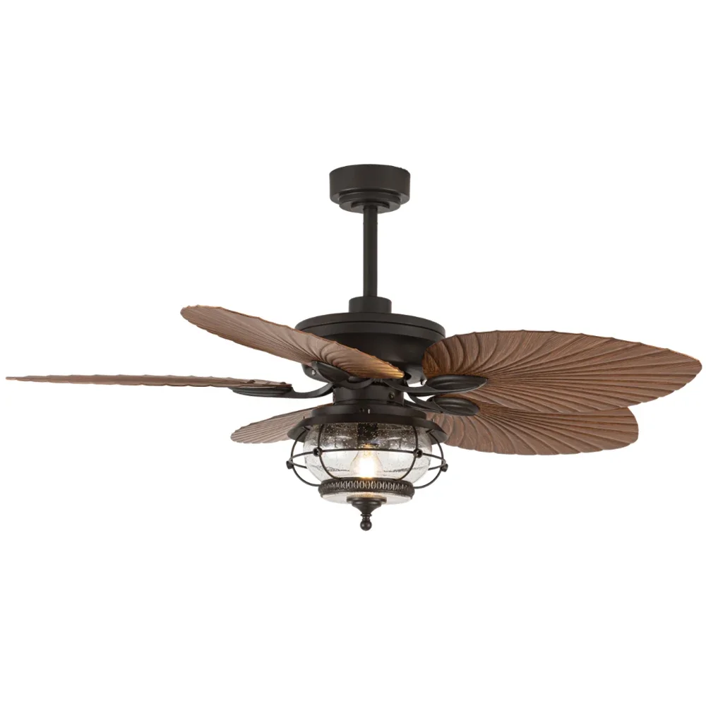 IP55 Outdoor Waterproof Wet Rated Anti UV 2 Wires Power Saving Electric DC Motor Retro Gardens Ceiling Fan With Light