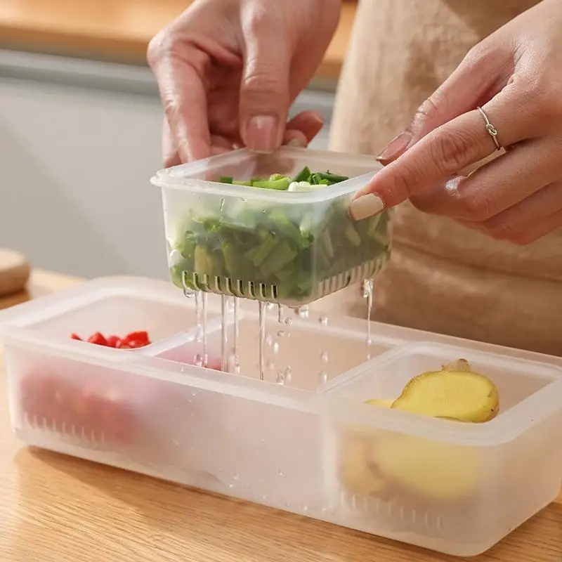 Household Kitchen Three-grid Draining Green Onion Box for Case