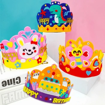 Chapeau d'Anniversaire Créatif pour Enfant, 3 Pièces, Bricolage, Couronne Artisanale Faite à la Main, Jouets, Paillettes Non Tissées, Jouet d'Art, ix