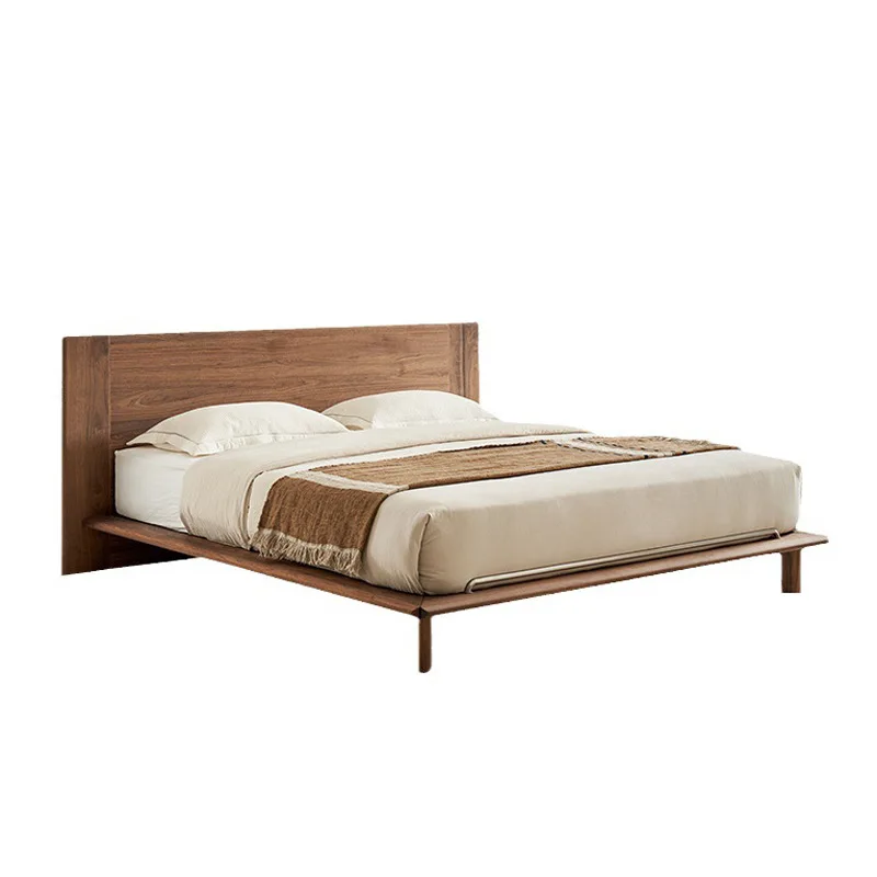 Italian minimalist double bed, vintage bedroom, 1.8M North American black walnut modern minimalist solid wood bed
