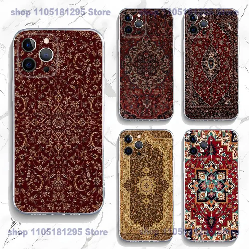 

Phone Case For iPhone 17,16,15,14,13,12,11 Plus,Pro,Max,XR,Plus,E,Mini Persian Carpet Floral Pattern Transparent Soft Cover