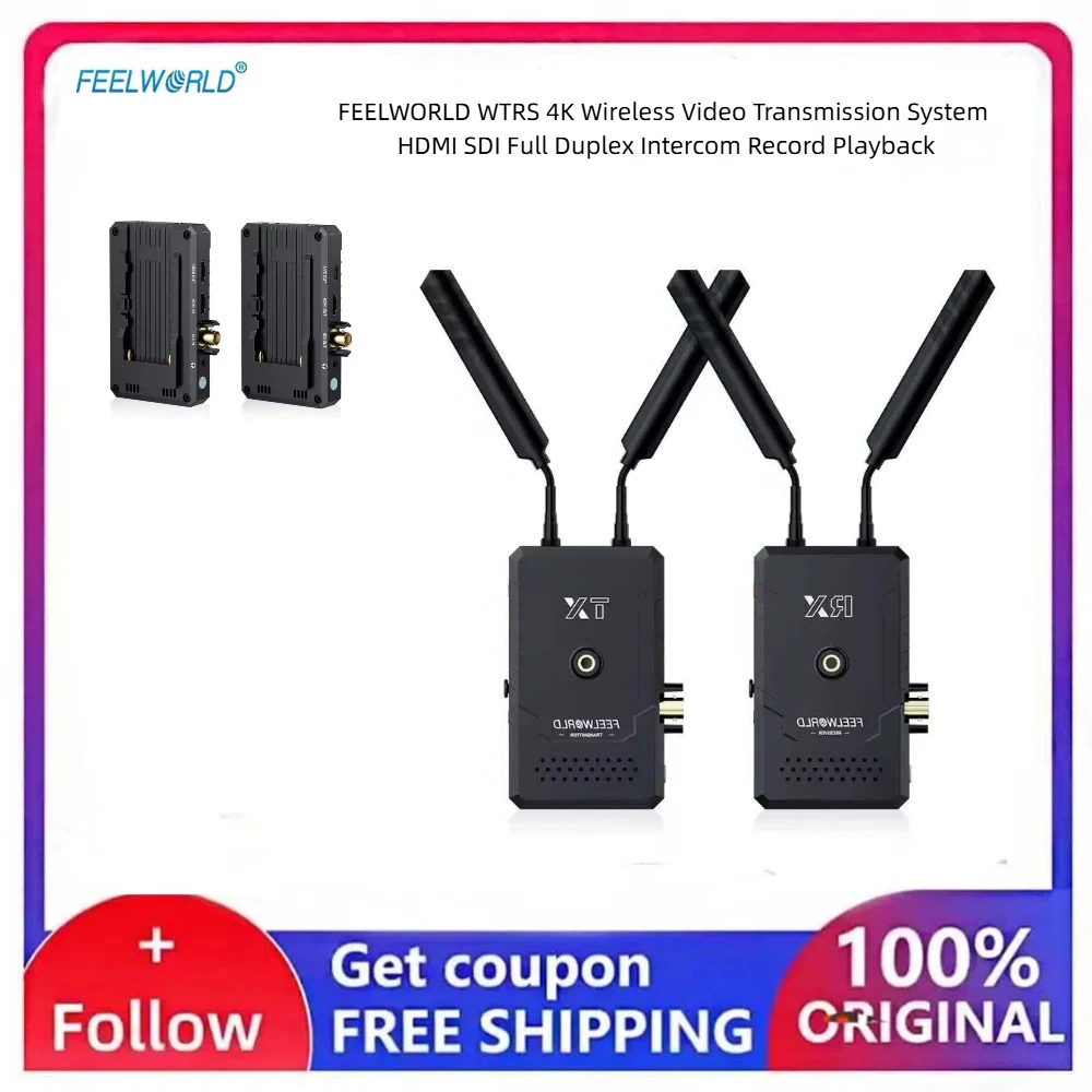 FEELWORLD WTRS 4K Wireless Video Transmitter SDI HDMI Input UVC Streaming Two Way Intercom On Site Video Recording Monitor Syste