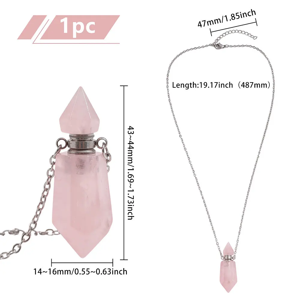 Perfume Bottle Necklace Stone Essential Oil Diffuser Perfume Bottle Pendant with Alloy Chain for Womens Vial Pendant Necklace