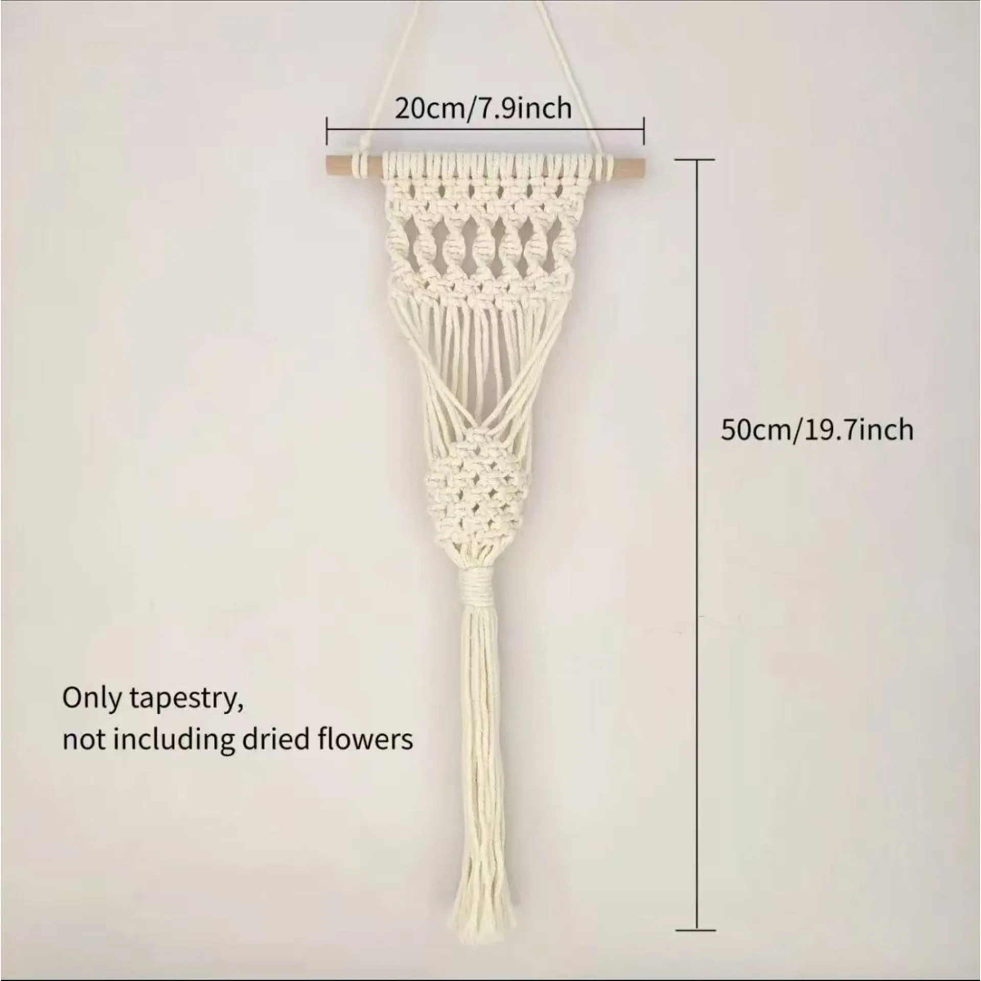 Boho INS Hand Knitted Wall Tapestry with Mesh Storage Pocket Dried Flower Display Hanging Decor for Nordic Living Room Bedroom