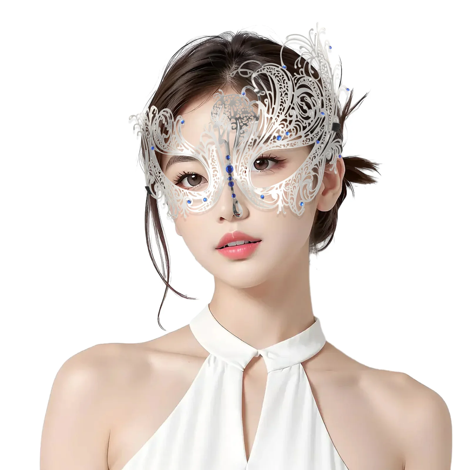 

Блестящая металлическая маскарадная полумаска для женщин и девочек, Хэллоуин, карнавал, декор для вечеринки, реквизит для косплея, уникальный дизайн, удобный