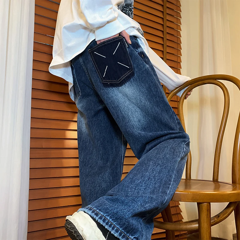 

Американские винтажные джинсы свободного кроя для мужчин, прямые джинсовые брюки, весенние, в стиле High Street, узкие, широкие, модные