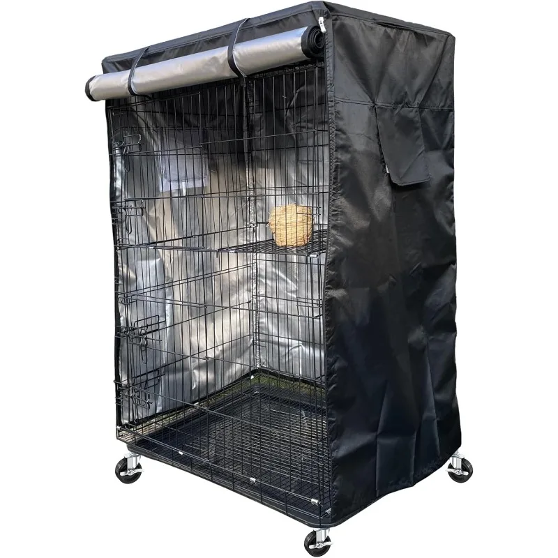 Black Full-Darkening Bird Cage Cover for Parrots - Heavy Canvas, UV-Windproof, Easy Install bird cage accessories