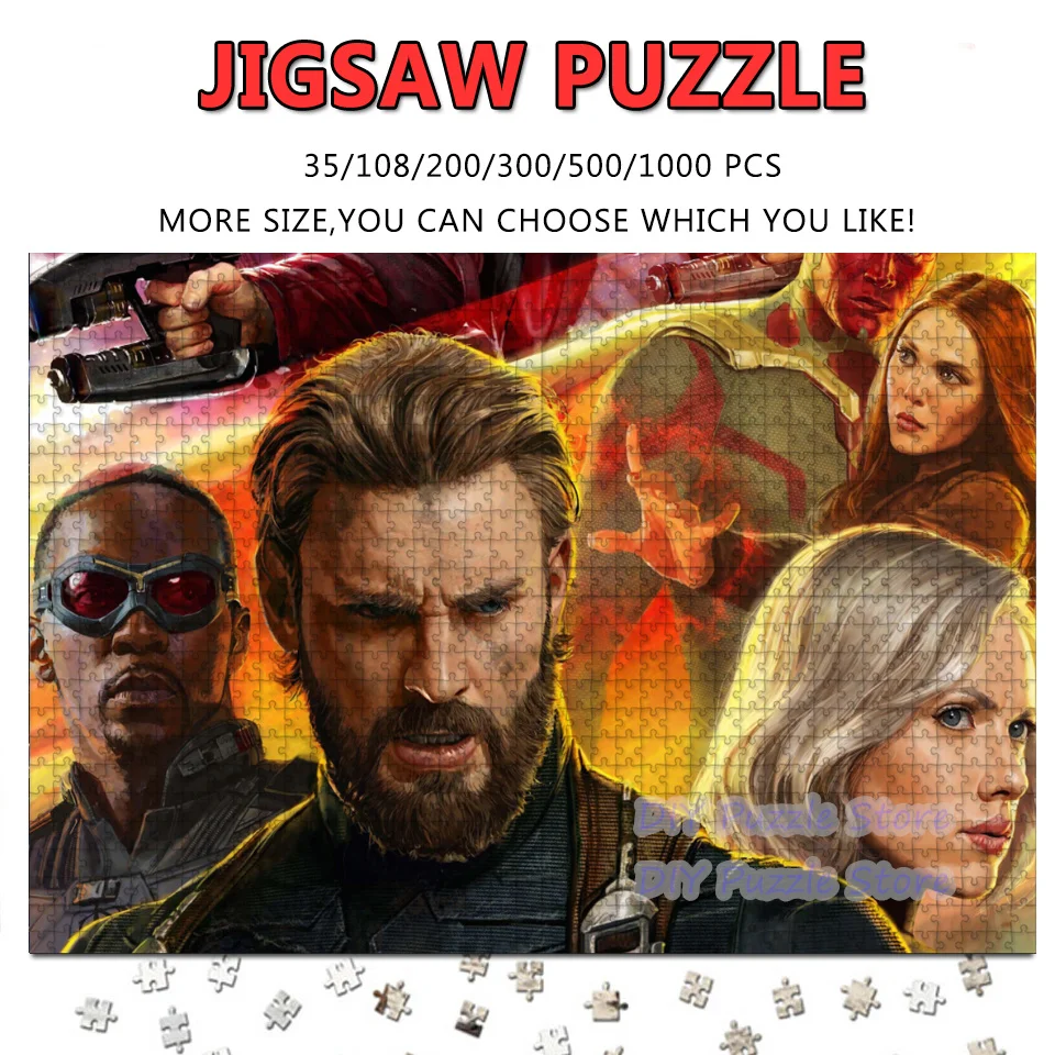 

Пазл с принтом из фильмов «Мстители», Капитан Америка, супергерой Marvel, 108/200/300/500/1000/1500 деталей, головоломка, подарки, игрушки