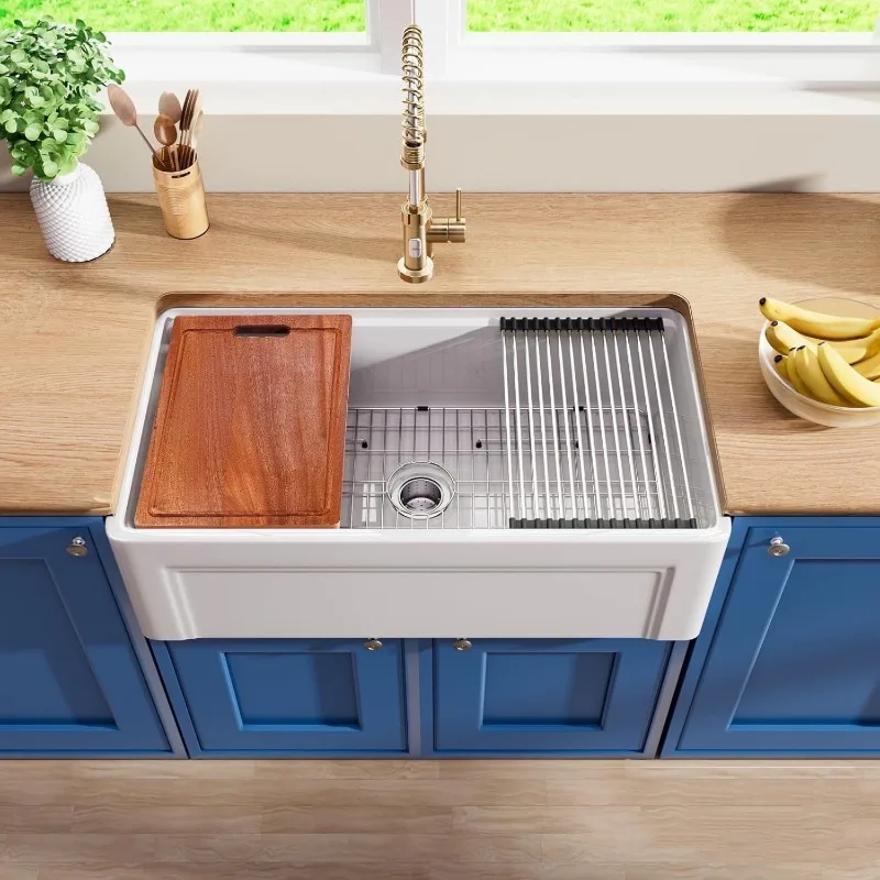 American home kitchen ceramic sink French semi-embedded front retro vegetable basin dishwasher large single sink sink