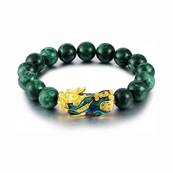 Green Real Jade Beads Bracelet Pixiu Bangle Natural Jewelry Vintage Fashion Luxury Gemstone Gifts Charm Chinese Accessories