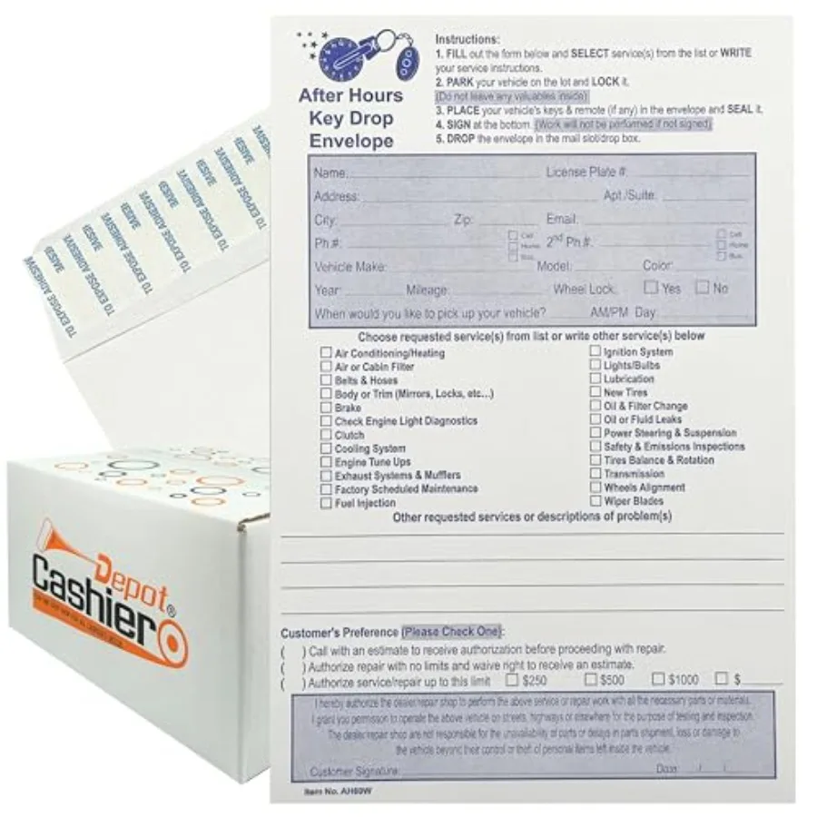 

Cashier Depot - After Hours Key Drop Envelopes AH69W 6" x 9" White 28lb Paper Open End with Peel and Seal Night Drop Service En