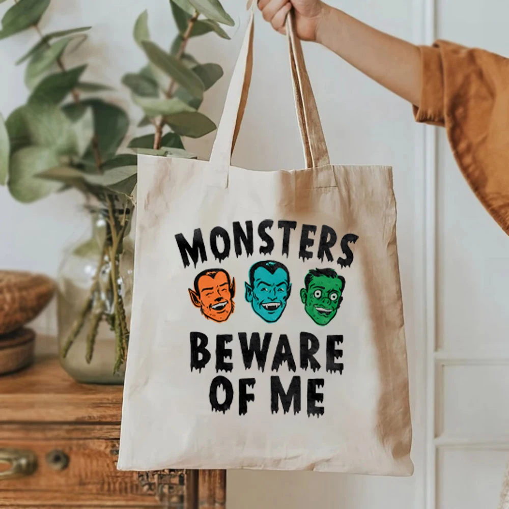 Monsters Beware of Me Halloween Tote Bags Halloween Three Monsters Women's Handbags BabyDoopy Bag for Women's Halloween Handbags