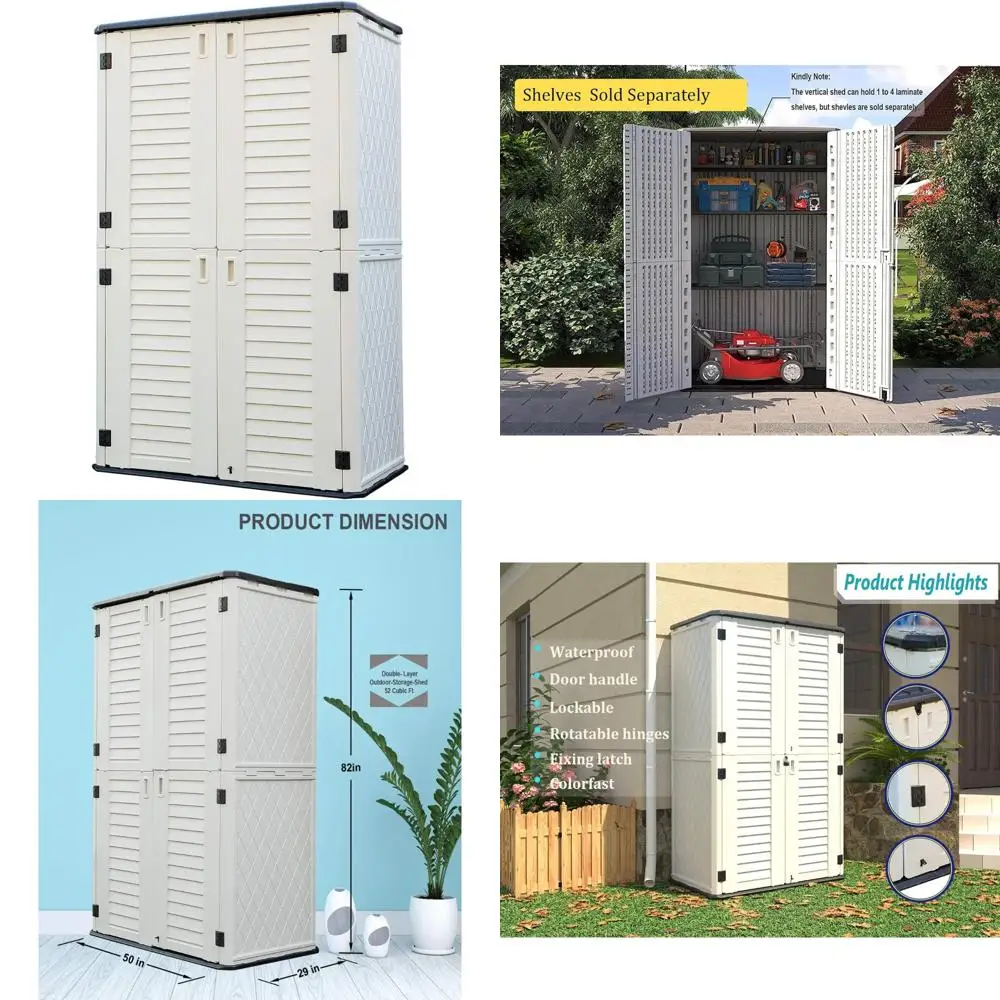 

Weatherproof Outdoor Storage Cabinet for Backyards and Patios, Multi-Purpose Horizontal Storage Shed, Ideal for Yard and Garden