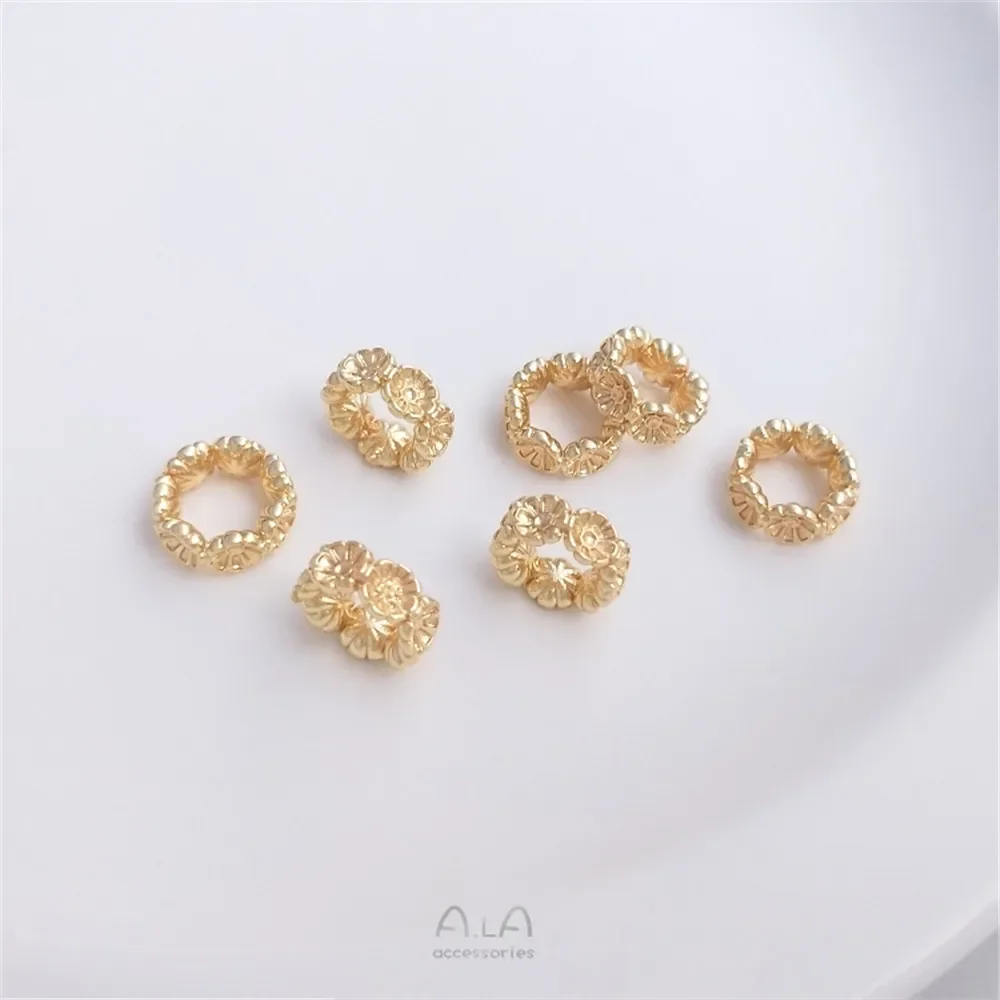 14K gold-covered small flower ring large hole bead ring run ring diy bracelet necklace jewelry accessories hand made materials