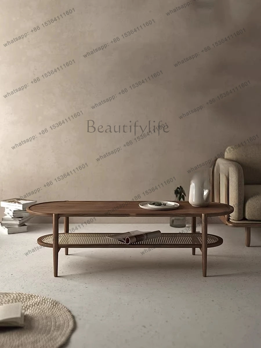 

New Chinese modern solid wood rattan coffee table Nordic simple retro