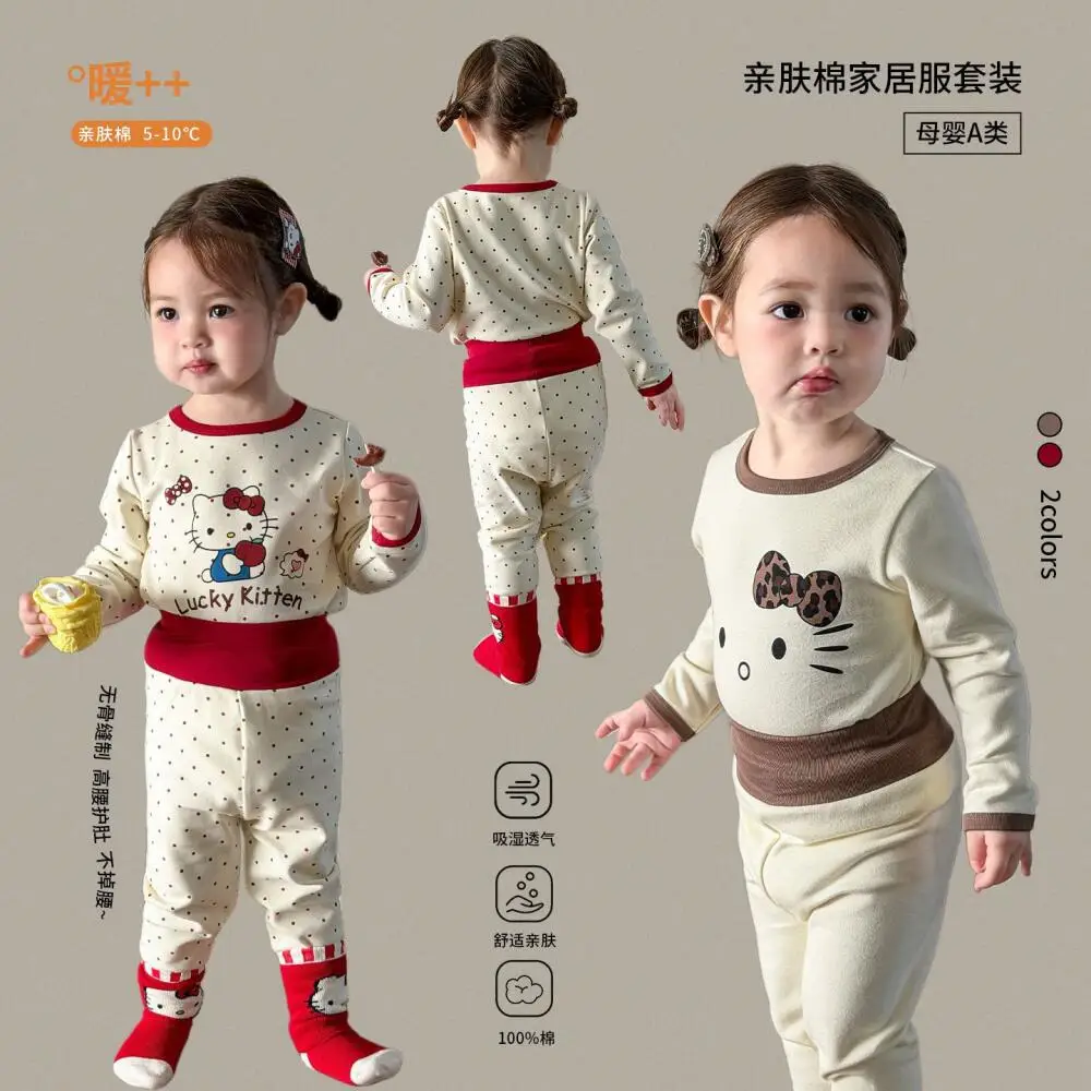 

Sanrio Hello Kitty Girl Pajama Children's Autumn Winter Princess Pajama Kids Cotton Warm Sleepwear Home Clothes Women Pajama
