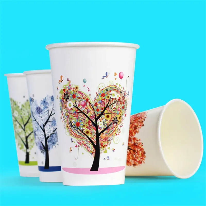 100pcs High quality custom disposable paper cups wedding birthday party favors exclusive logo pattern design drinking cup