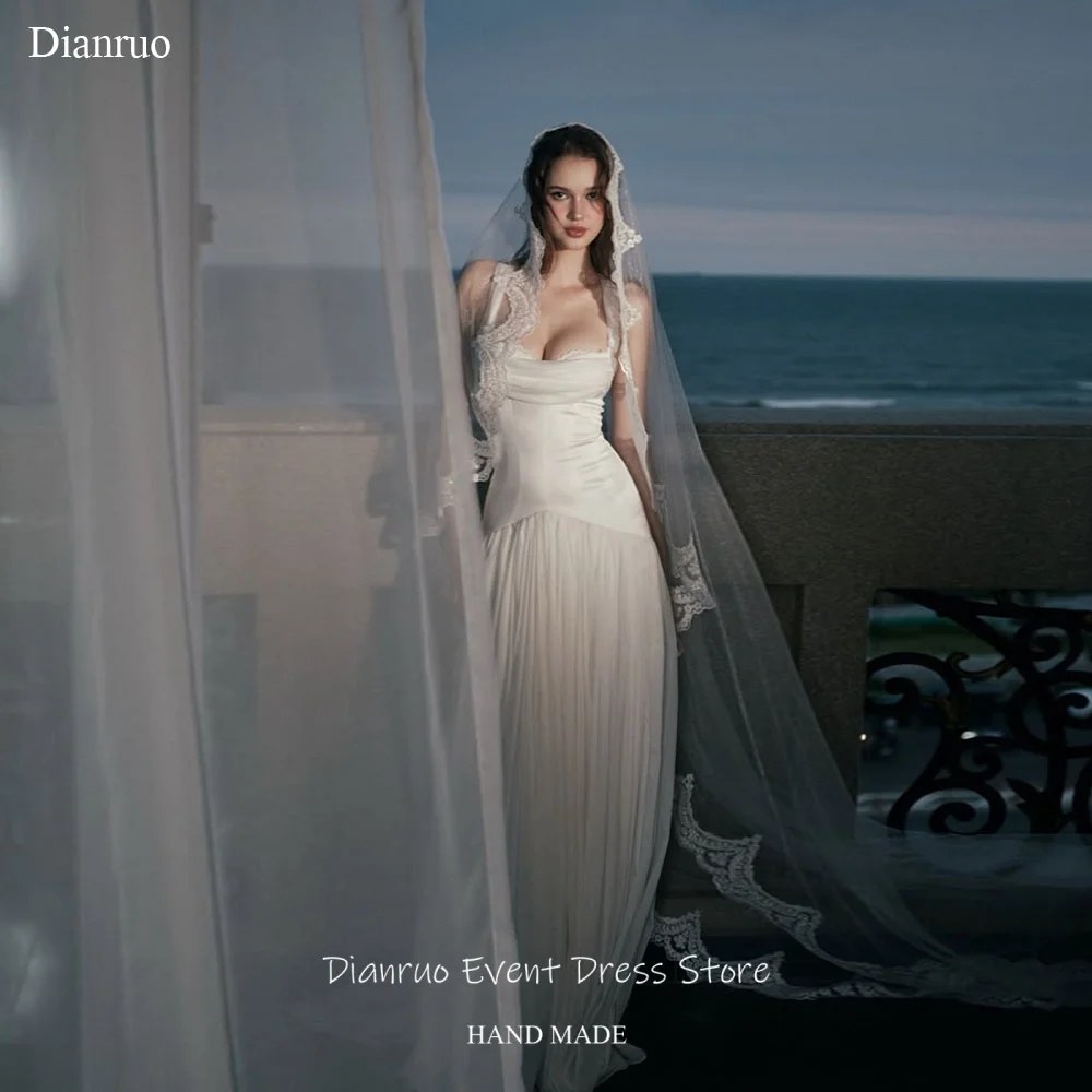 

Свадебное платье Dianruo Dreamy на тонких бретелях, длинное, ручной работы, с кружевной отделкой, вечернее платье А-силуэта, на заказ