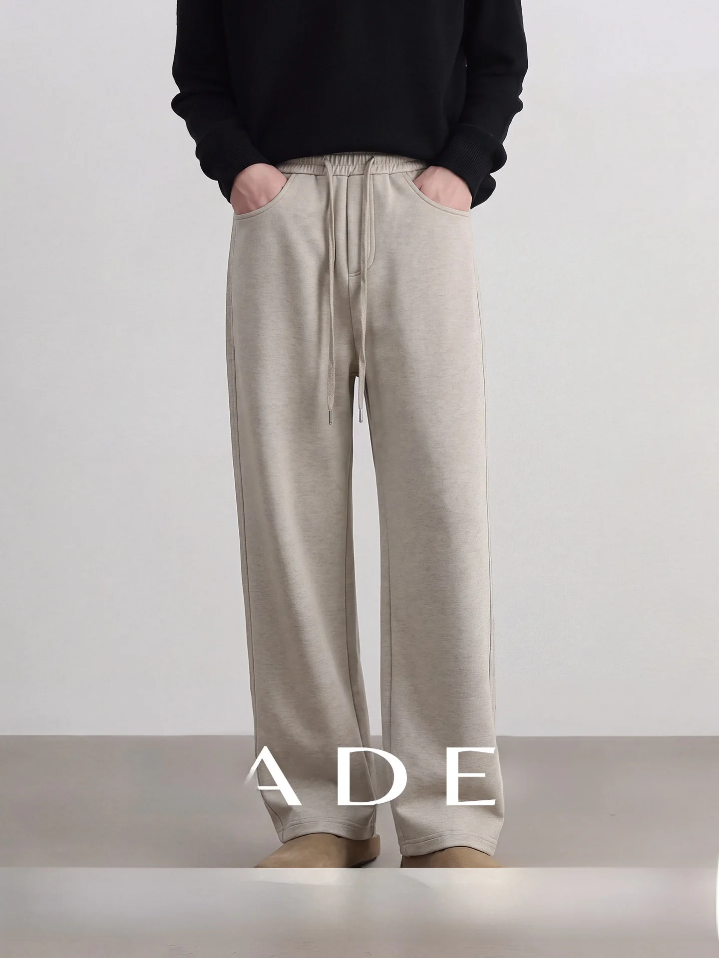 3D Tailored Men's Casual Pants Wide Leg Drape Knitted Sweatpants Loose Fit Straight Tube Trousers Comfortable Cotton Blend