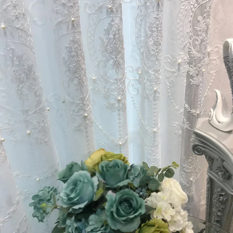 European luxury embroidered white tulle for living room windows high quality Voile Curtain for apartment bedroom kitchen