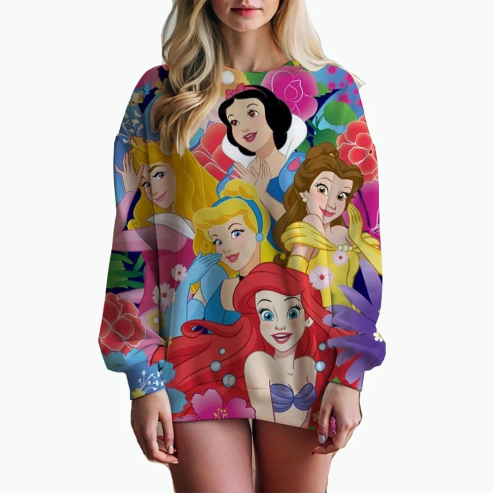 Fall New Women's Fashion Casual Sweatshirt Disney Mermaid Princess Princess Alice Print Crew Neck Long Sleeve Ladies Pullover