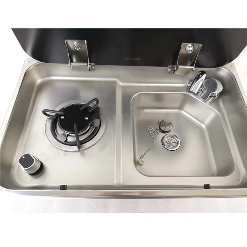 RV Basin Self-modified Trailer RV 304 Stainless Steel Dish Basin With Cover Gas Stove Sink RV Parts and Accessories