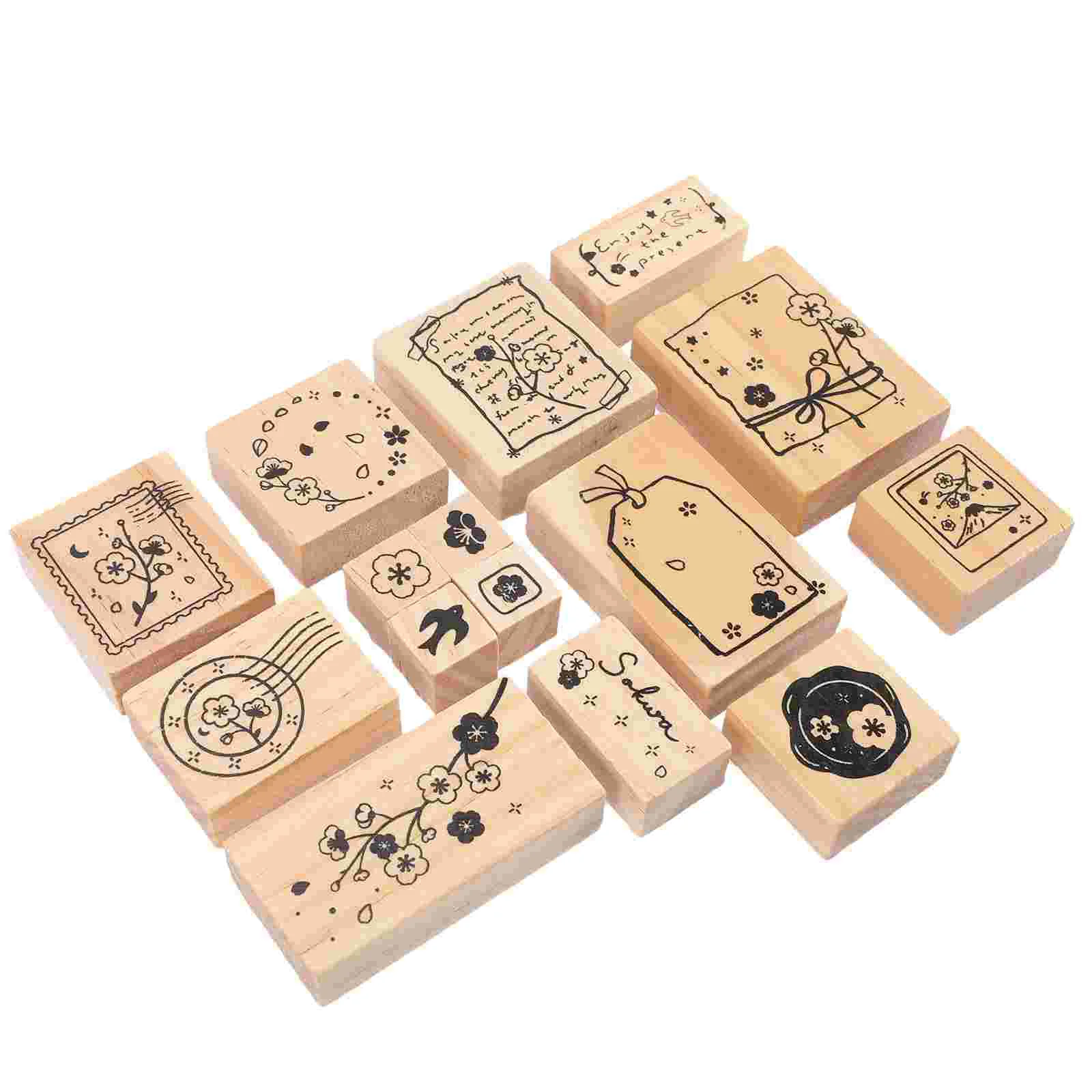 Retro Decor Hand Stamp Decorative Wooden Stamps DIY Delicate Flower Elements for Scrapbook Crafts Themed Child