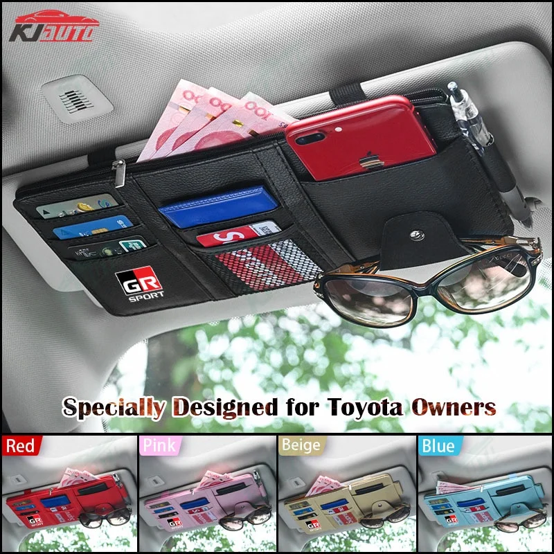 

Car Leather Sun Visor Storage Clip Light Shield Storage Bag For Toyota GR Sport Corolla Prius CHR Supra Rav4 BZ4X Fortuner GR