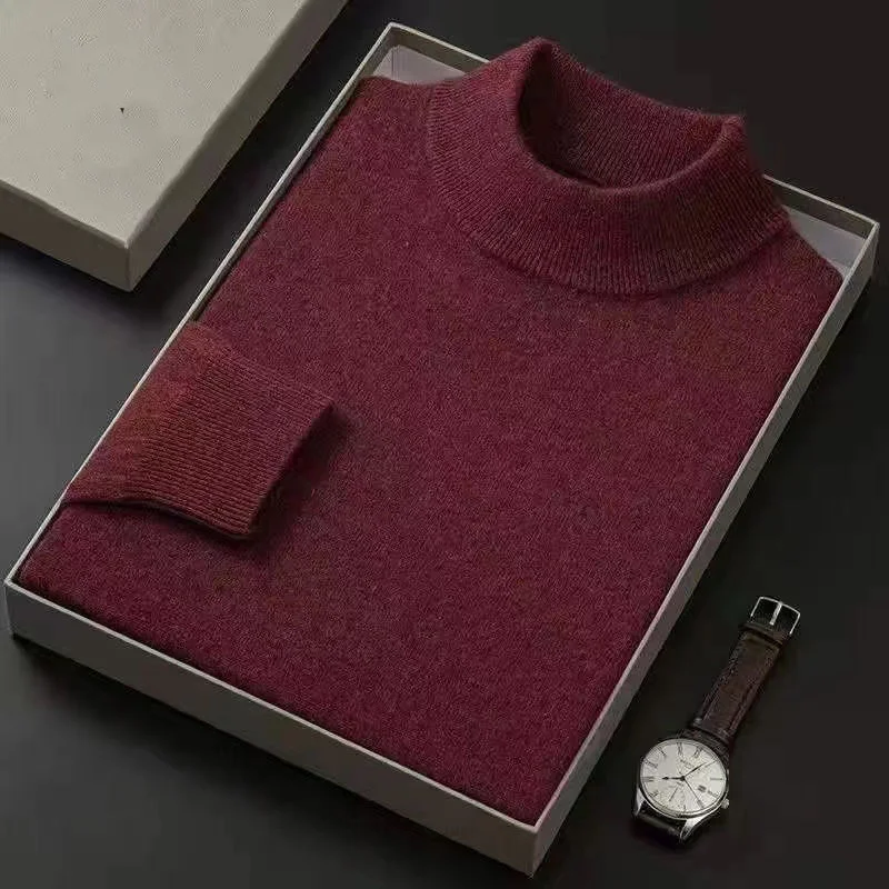 2023 Otoño e Invierno moda Simple medio cuello alto grueso cálido Color sólido suéter de punto con suéter inferior de cachemira para hombres