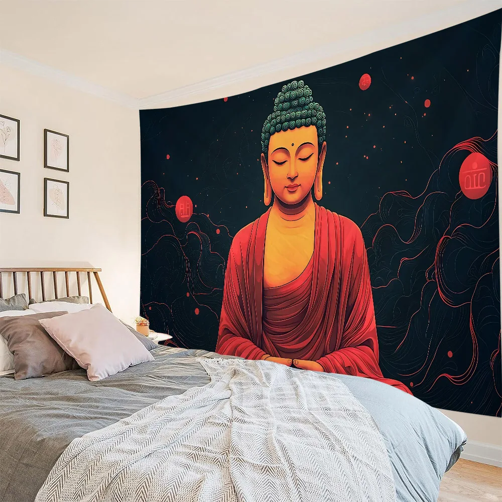 

Buddha tapestry hanging on the wall, meditator seven chakras, Indian Bohemian style, mantra, Tapiz, hippie home decoration