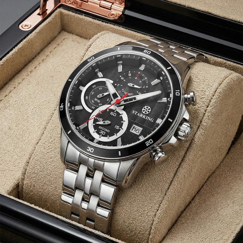 

STARKING Men's Chronograph Sports Quartz Watch Date Luminous Luxury Business Watches 5ATM Waterproof TMI VD57 Fashion Wristwatch