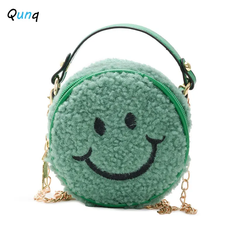 Qunq 2023 Girls Fashion Plush Chain Breathable Zipper One Shoulder Cross-Body Kids Backpack Lovely Princess Bag Holiday Gift