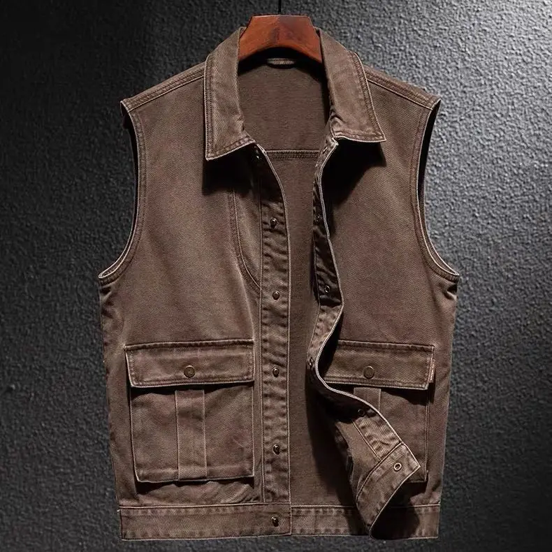 Autumn and Winter American Denim Vest Men's Wasteland Wind Handsome Trend Outdoor Hunting Loose Casual Retro Tooling Jacket