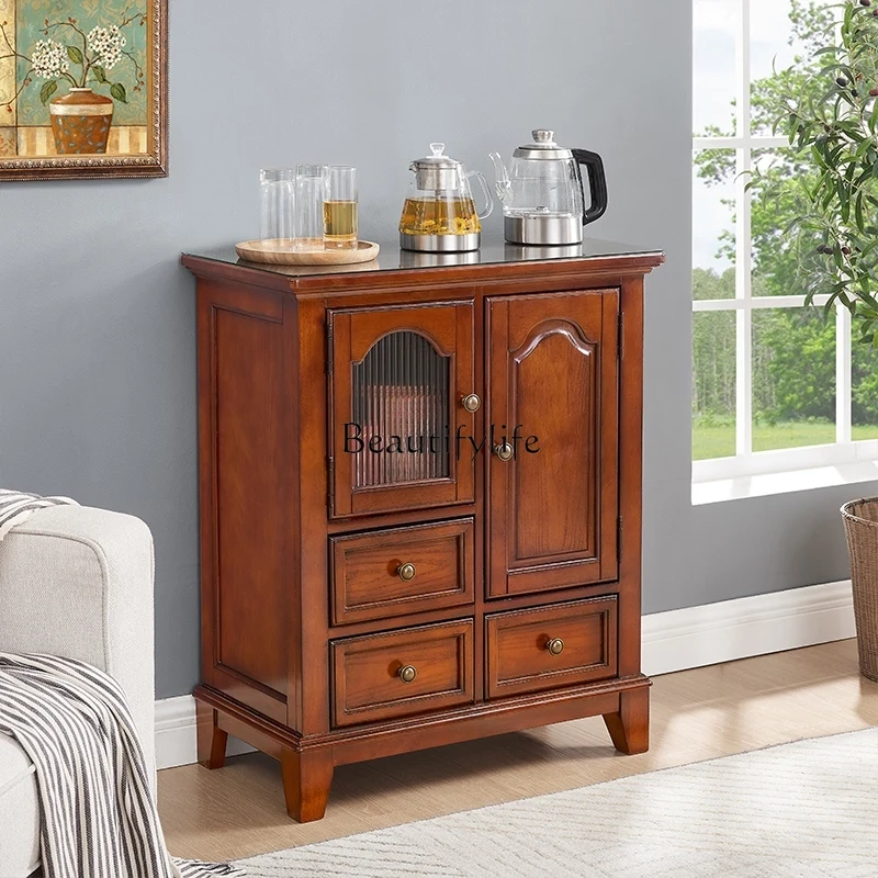

American solid wood small vertical cabinet, living room ash wood office multi-functional tea cabinet