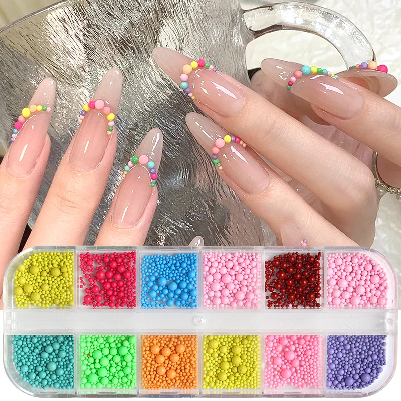 Summer Rainbow Candy Steel Ball Nail Charms Mix Dopamine Colorful Macaron Bubble Caviar Beads  Nail Art Decoration DIY Manicure
