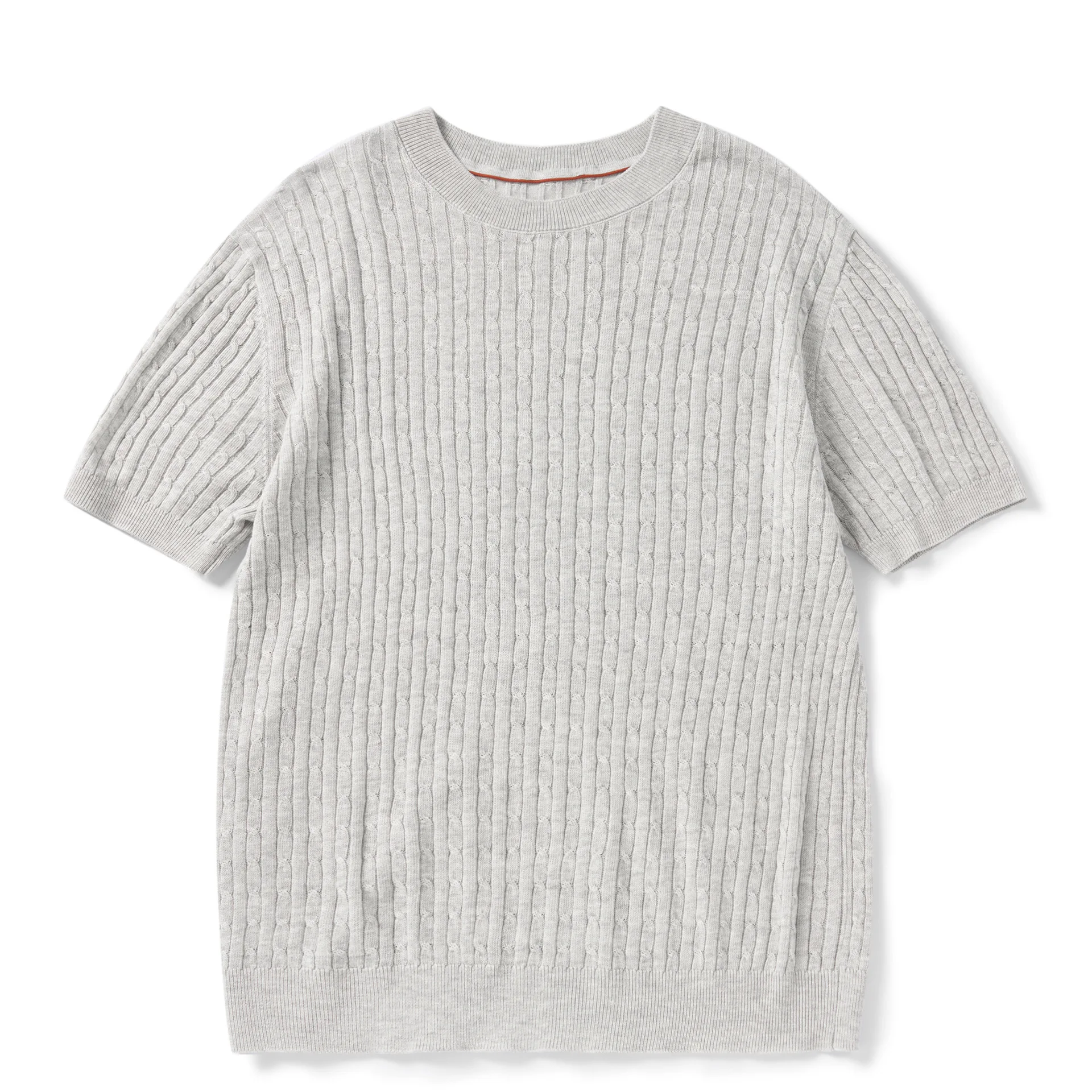 Summer Knit Short-Sleeve Tee in Old Money Style Linen-Lyocell Blend with Textured Cable-Knit Loose Unisex Fit Trendy Tops