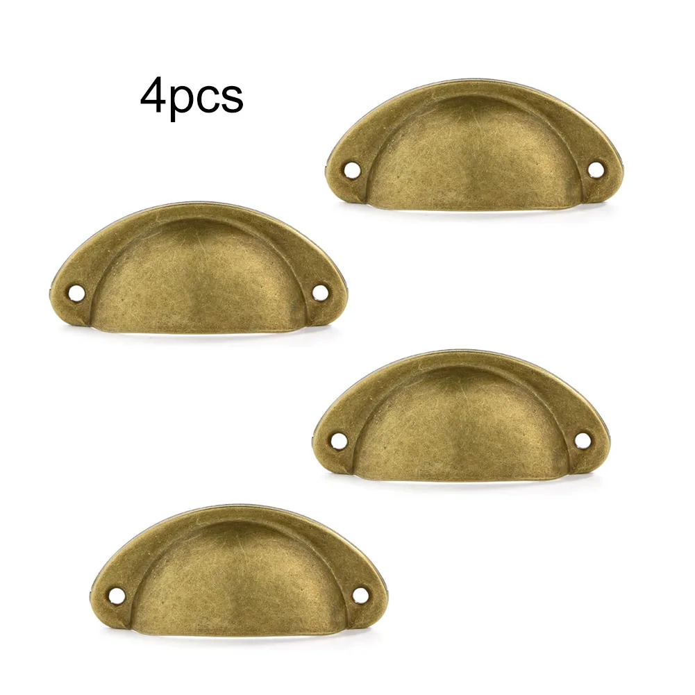 4PCS Retro Metal Handles Kitchen Cabinet Door Handle Shell Drawer Knobs Cupboard Antique Semicircle Pull Furniture Handware