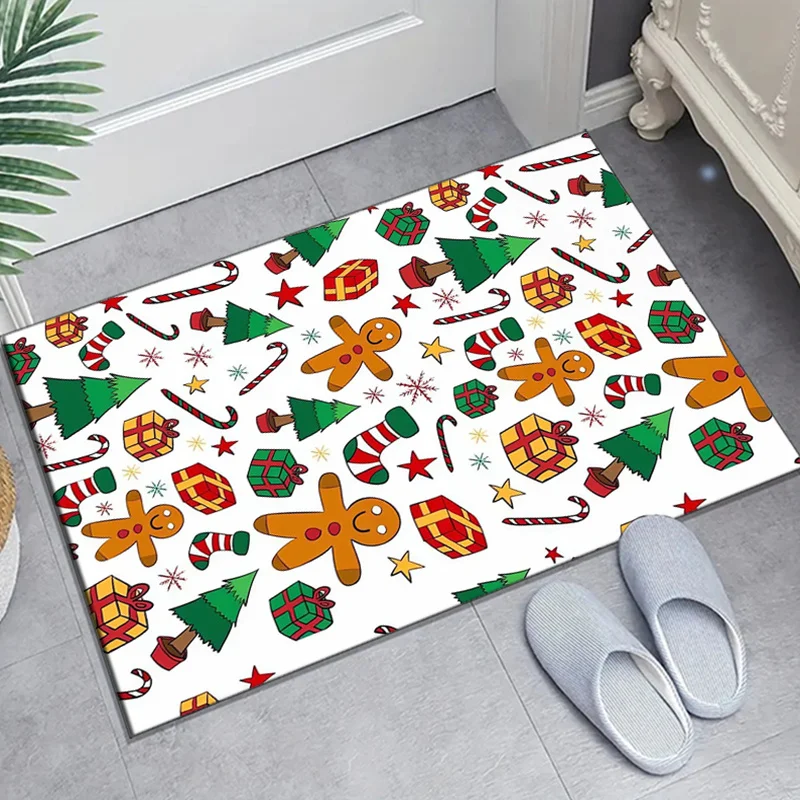 

Festive Christmas Area Rug - Non-Slip Polyester Mat with Gingerbread, Candy Canes, and Snowflake Design, Perfect for Bedroom and