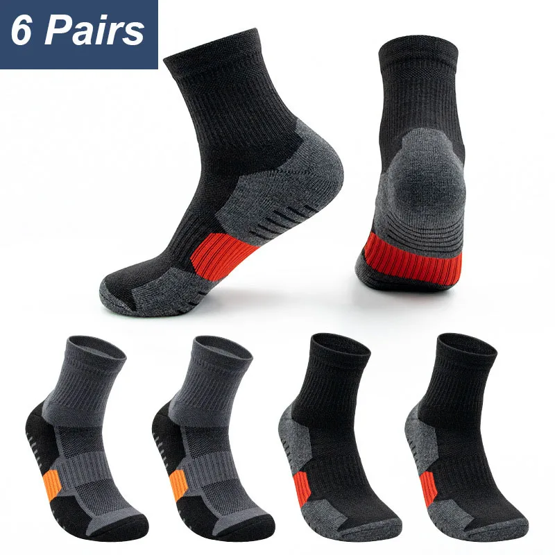 6 Pairs Men Professional Sports Socks All Season High Quality Thickened Quick Drying Wear-resistant Deodorant Basketball Socks